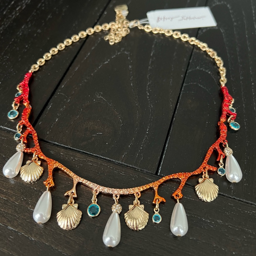 Betsey Johnson Gold and Red Shell Necklace